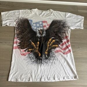 Vintage Eagle AOP Single Stitch T-shirt Nature‎ Patriotic USA Flag Shirt Size L